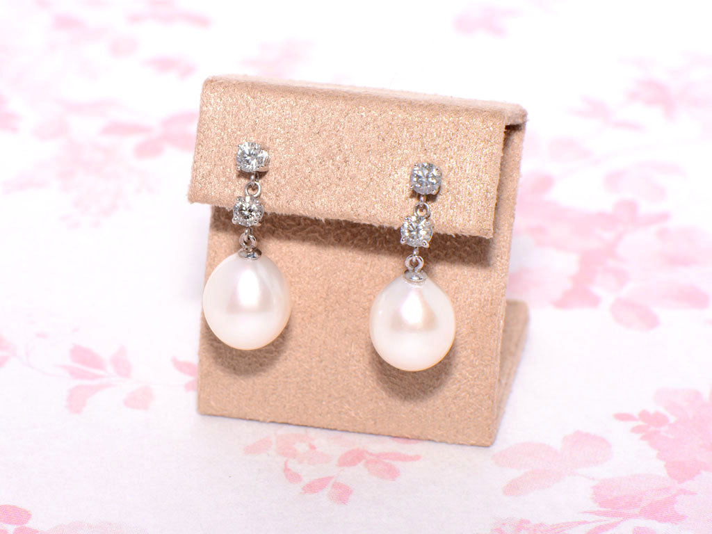 18ct Gold South Sea Pearl and Diamond Drop Earrings