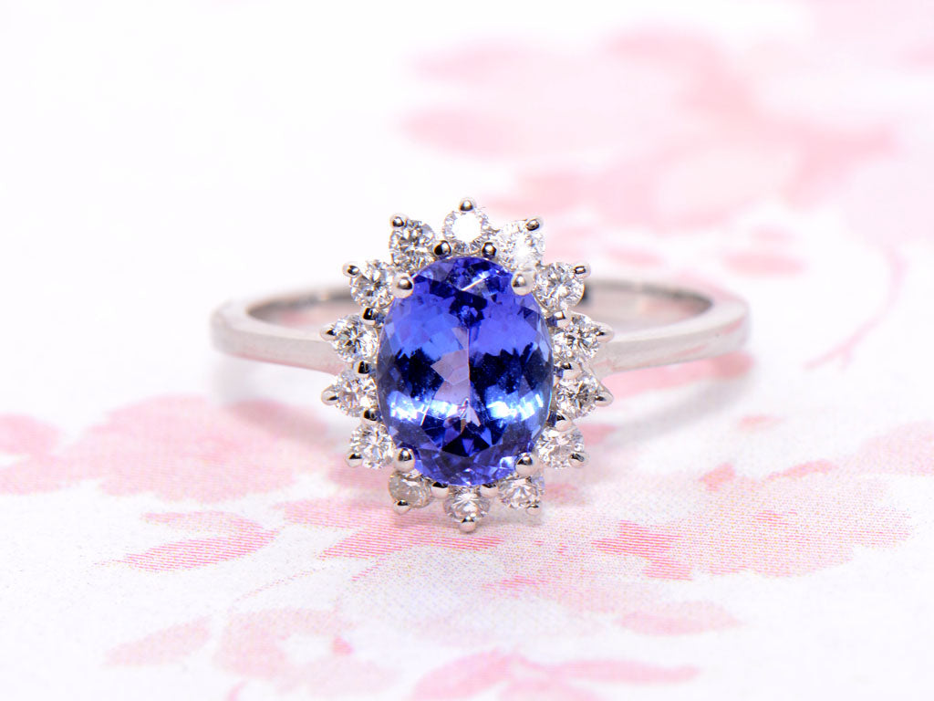 Platinum Tanzanite and Diamond Cluster Ring