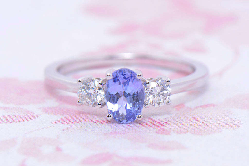 Tanzanite and Diamond trilogy ring