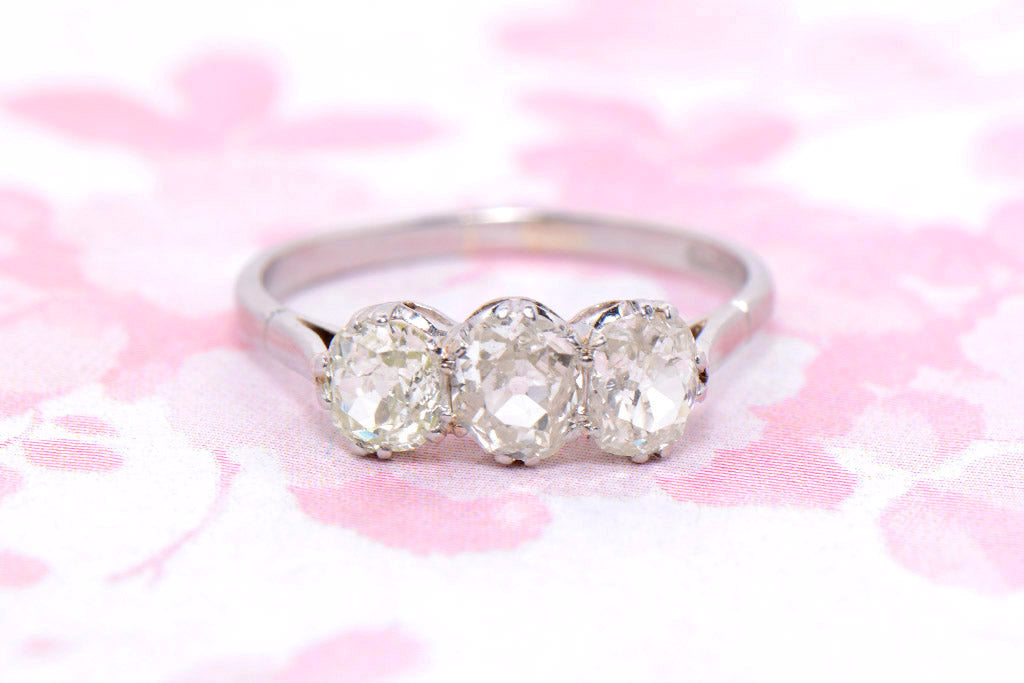 Antique Old Mine Cut Diamond Trilogy ring