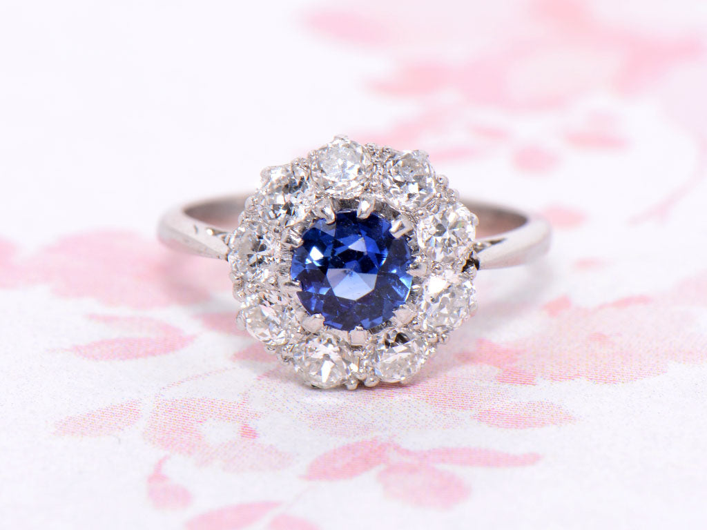 Early Twentieth Century Sapphire and Diamond Cluster Ring
