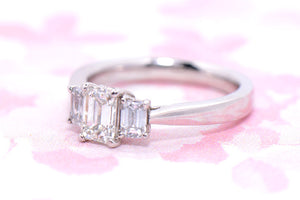 Platinum Emerald Cut Diamond Trilogy ring