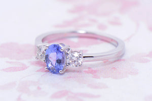 Tanzanite and Diamond trilogy ring