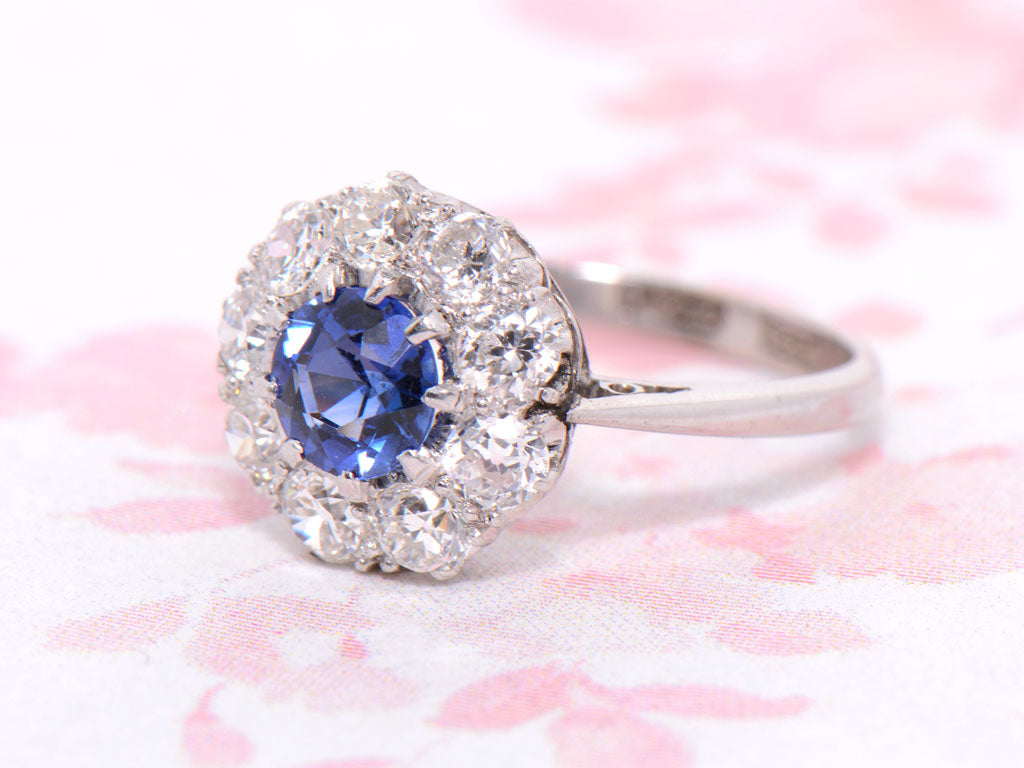 Early Twentieth Century Sapphire and Diamond Cluster Ring