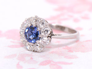 Early Twentieth Century Sapphire and Diamond Cluster Ring
