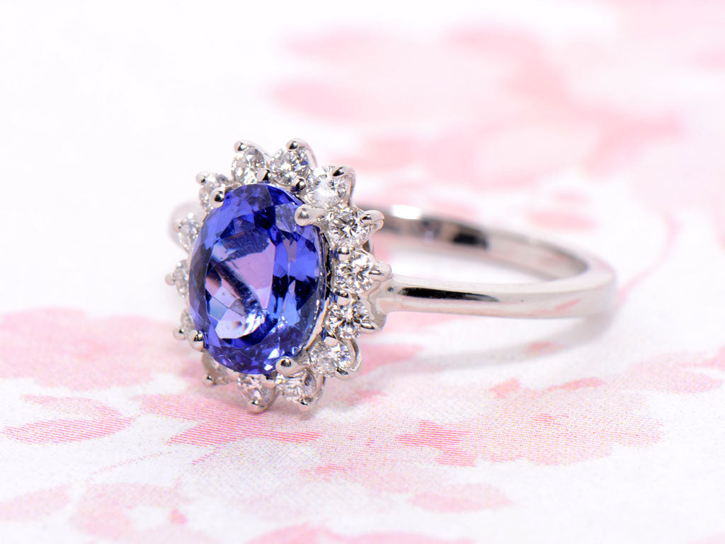 Platinum Tanzanite and Diamond Cluster Ring