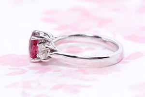 Vivid Pink Tourmaline and Diamond Trilogy Ring