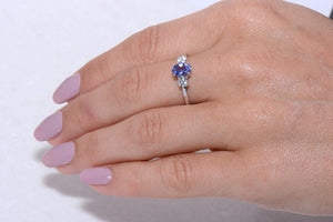 Tanzanite and Diamond trilogy ring