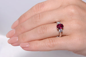 Vivid Pink Tourmaline and Diamond Trilogy Ring