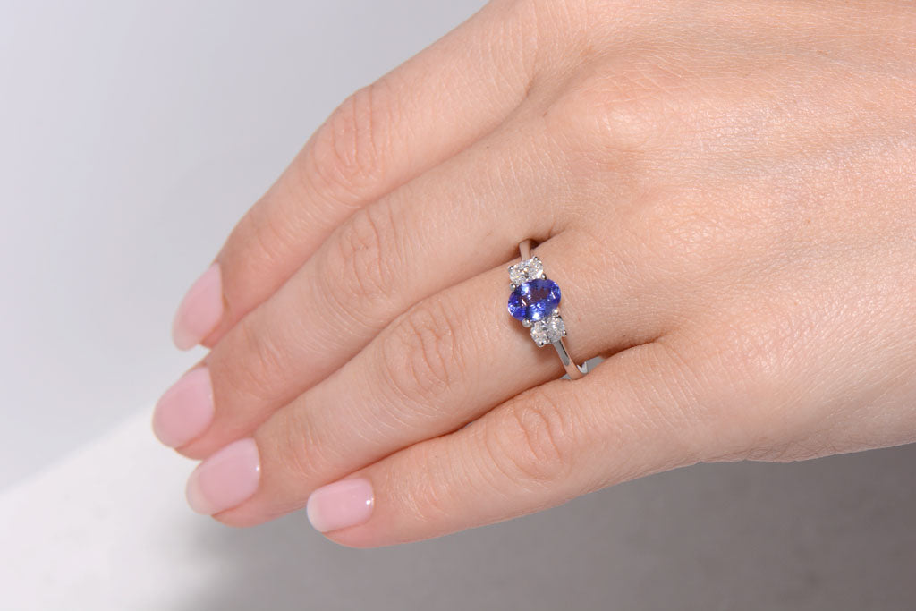 Tanzanite and Diamond Trilogy Ring