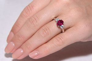 Vivid Pink Tourmaline and Diamond Trilogy Ring