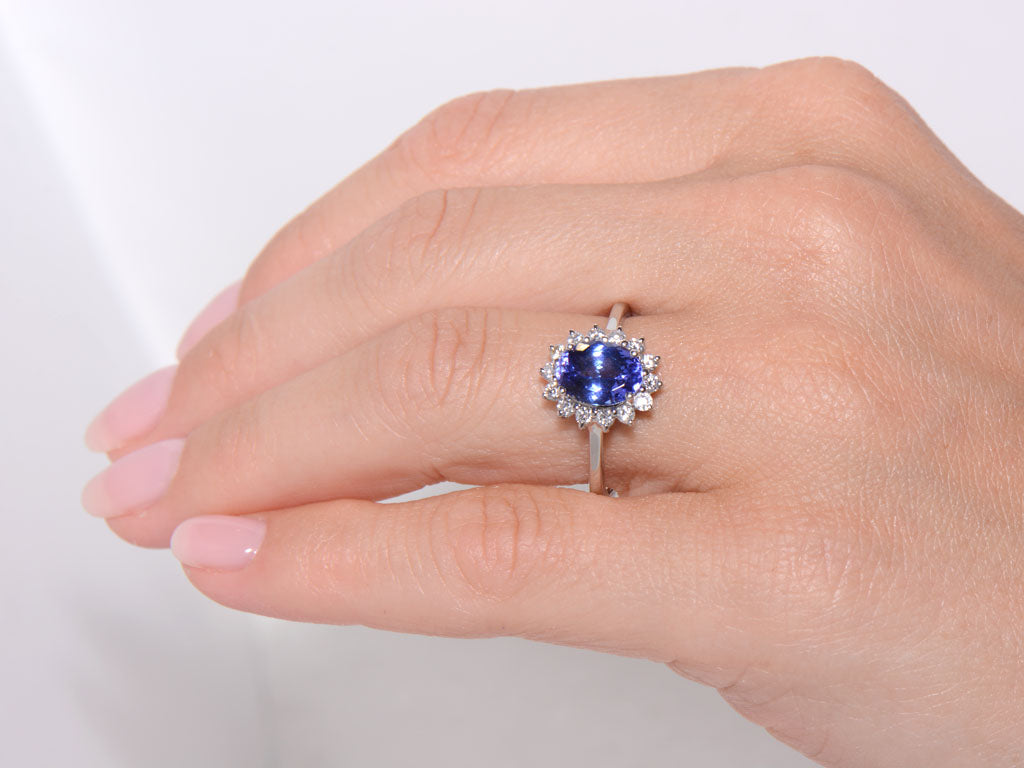 Platinum Tanzanite and Diamond Cluster Ring
