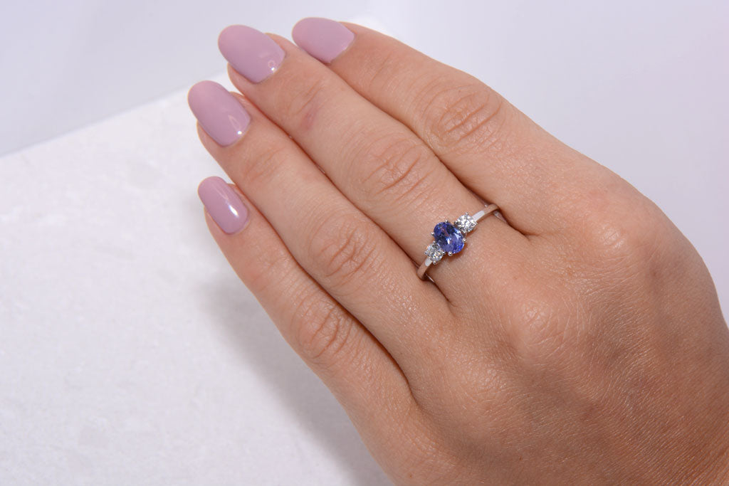 Tanzanite and Diamond trilogy ring