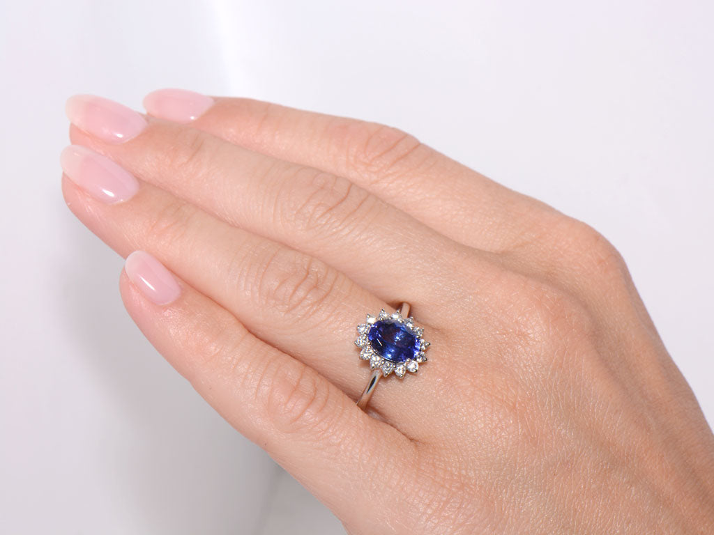 Platinum Tanzanite and Diamond Cluster Ring