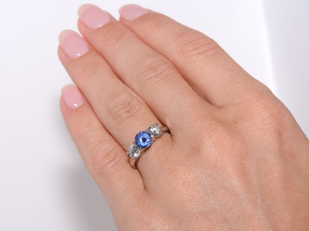 Platinum Sapphire and Diamond Trilogy ring