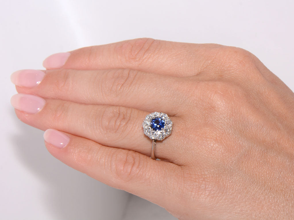 Early Twentieth Century Sapphire and Diamond Cluster Ring