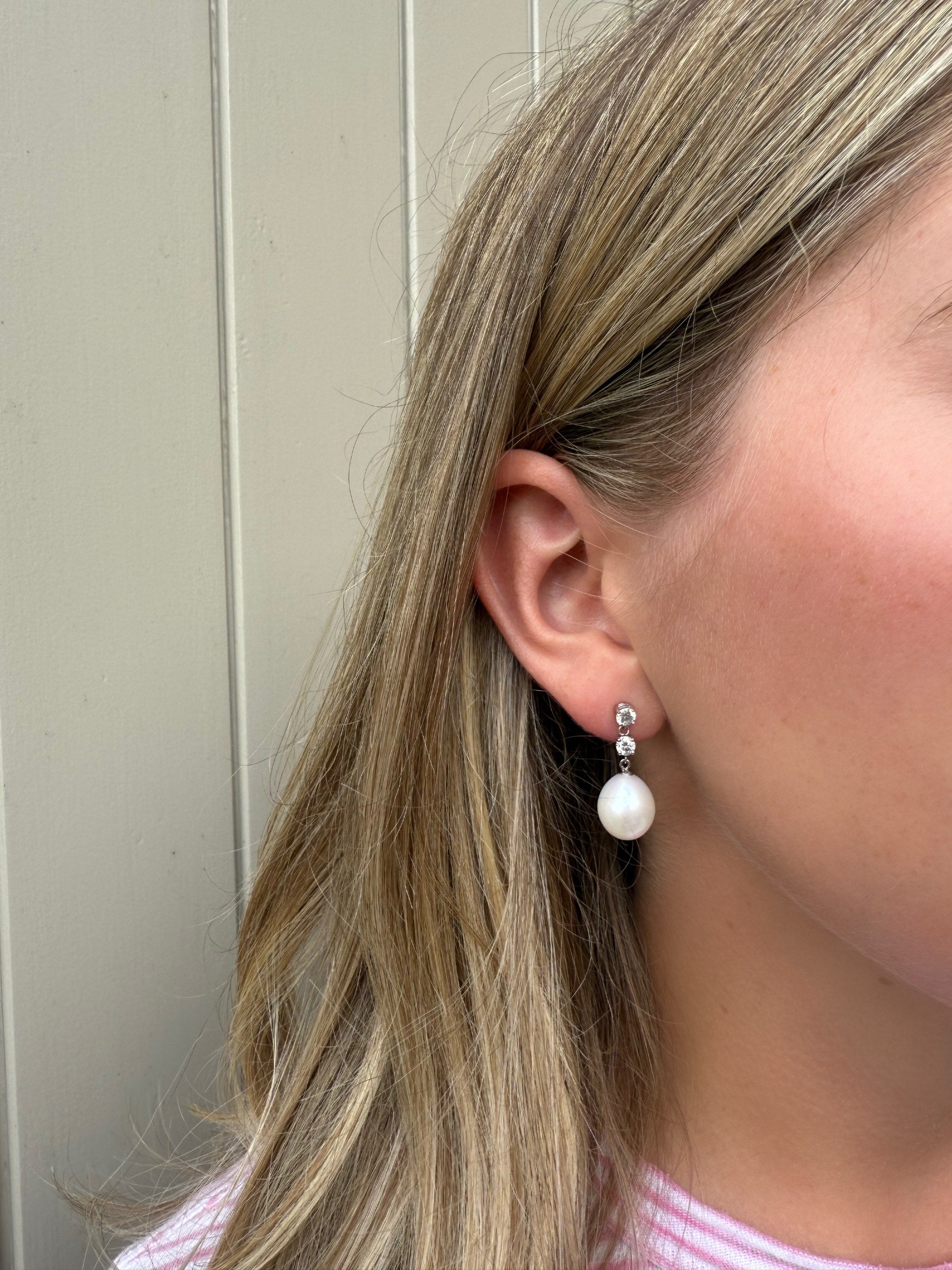 18ct Gold South Sea Pearl and Diamond Drop Earrings