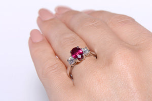 Vivid Pink Tourmaline and Diamond Trilogy Ring