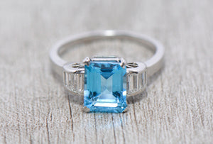 Swiss Blue Topaz and Diamond Ring