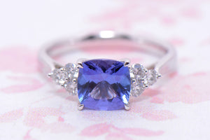 Cushion Cut Tanzanite and Diamond Trefoil ring