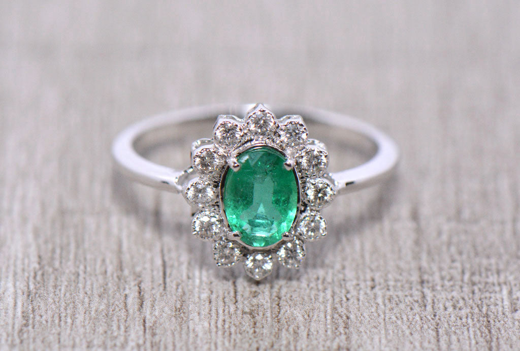 Emerald And Diamond Cluster Ring