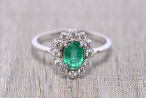 Emerald And Diamond Cluster Ring