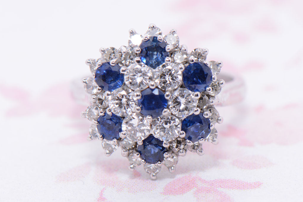 Beautiful Sapphire and Diamond cluster ring