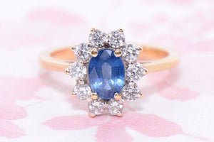 Sapphire and Diamond Oval Cluster ring