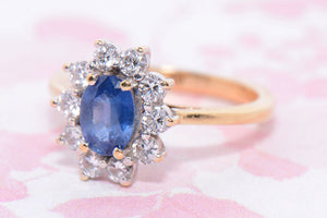 Sapphire and Diamond Oval Cluster ring