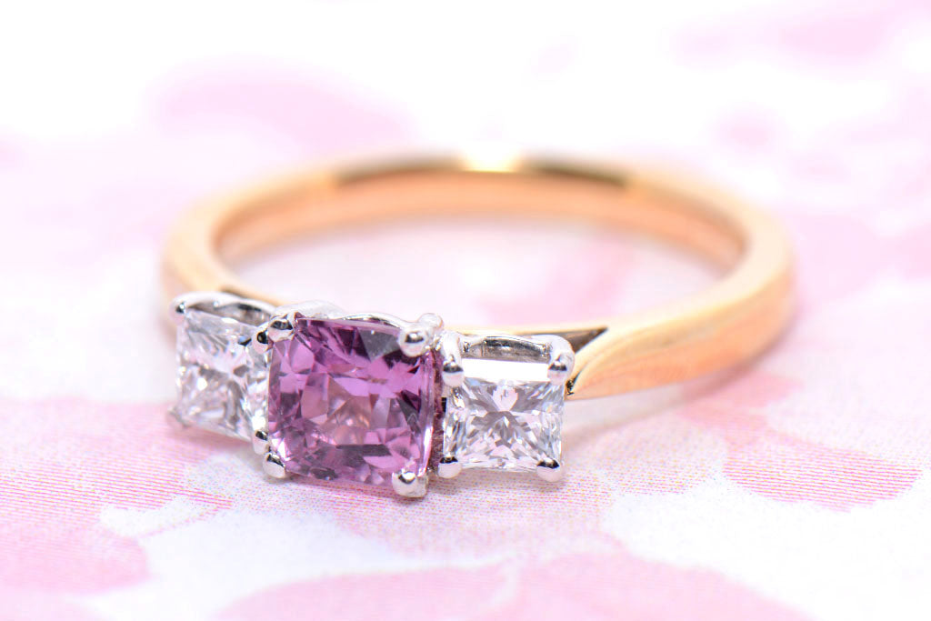 Stunning Pink Sapphire and Diamond Trilogy ring