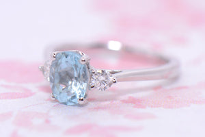 Platinum Diamond and Aquamarine Trilogy ring