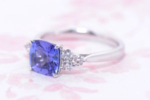 Cushion Cut Tanzanite and Diamond Trefoil ring