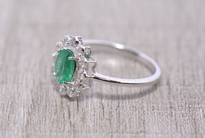 Emerald And Diamond Cluster Ring