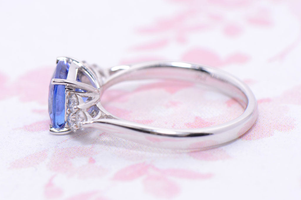 Cushion Cut Tanzanite and Diamond Trefoil ring