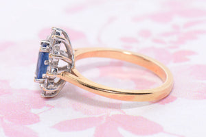 Sapphire and Diamond Oval Cluster ring