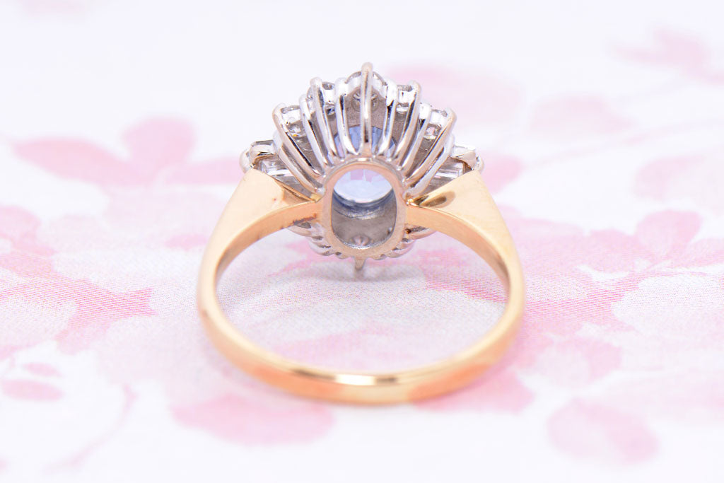 Cornflower blue Sapphire and Diamond cluster ring