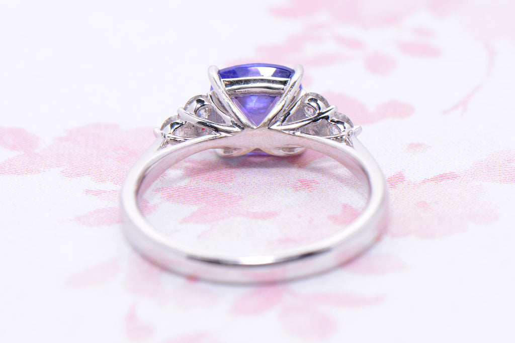 Cushion Cut Tanzanite and Diamond Trefoil ring