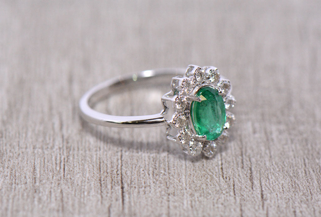 Emerald And Diamond Cluster Ring