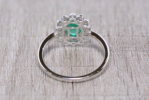 Emerald And Diamond Cluster Ring