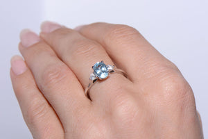 Platinum Diamond and Aquamarine Trilogy ring