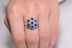 Beautiful Sapphire and Diamond cluster ring