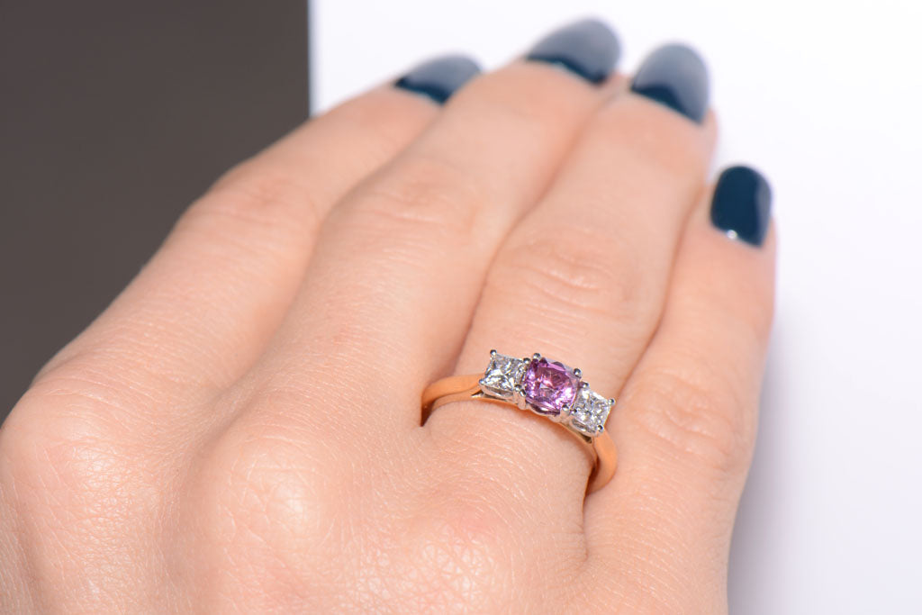 Stunning Pink Sapphire and Diamond Trilogy ring