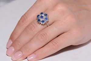 Beautiful Sapphire and Diamond cluster ring