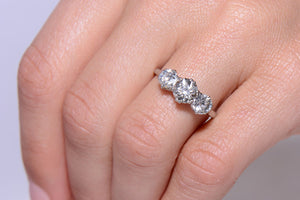 Platinum Old Cut Diamond trilogy ring