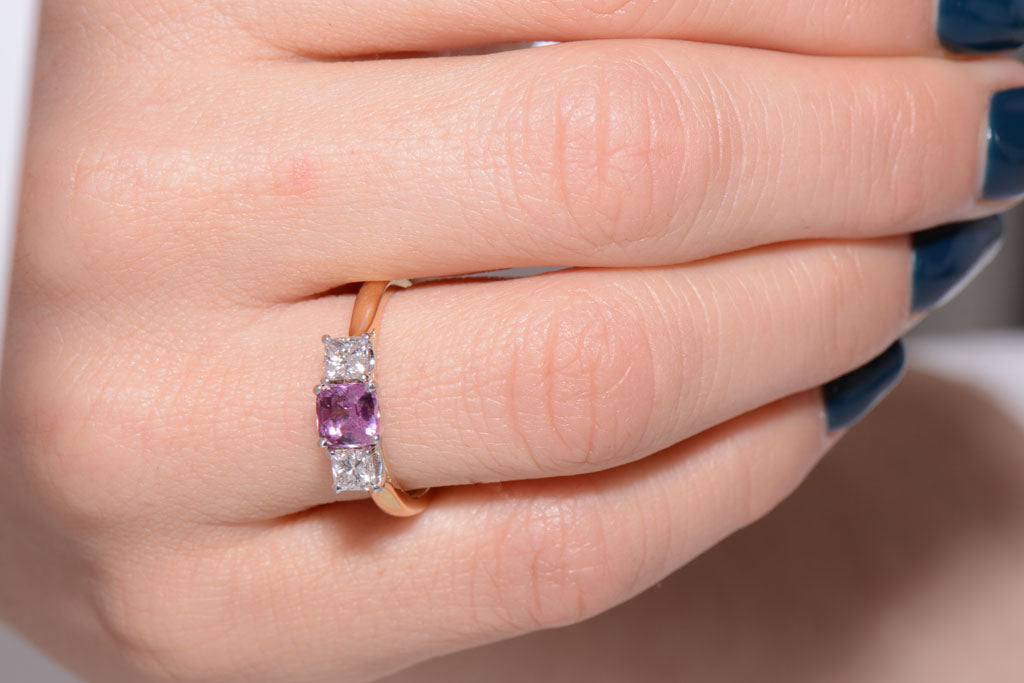 Stunning Pink Sapphire and Diamond Trilogy ring