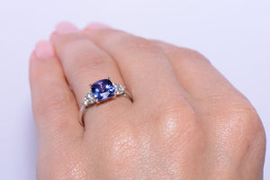 Cushion Cut Tanzanite and Diamond Trefoil ring