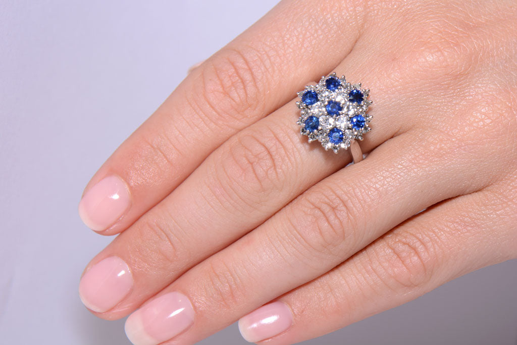 Beautiful Sapphire and Diamond cluster ring