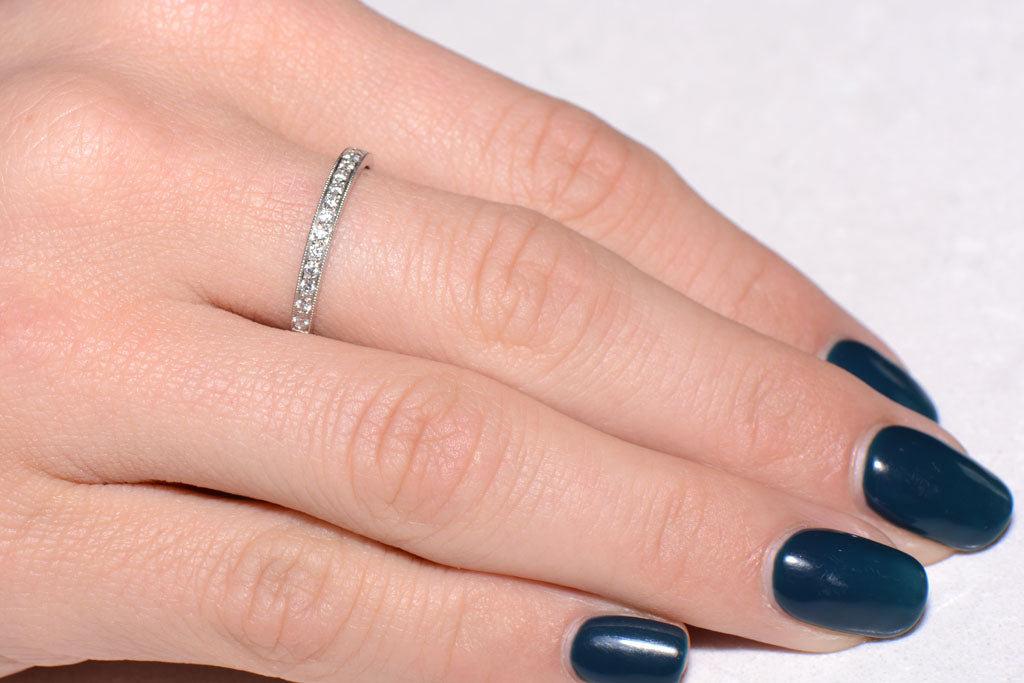 Platinum Grain Set Diamond half hoop ring