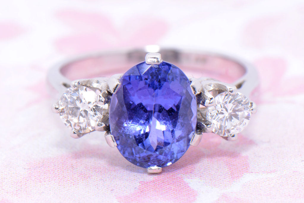 Tanzanite and Diamond Trilogy Ring