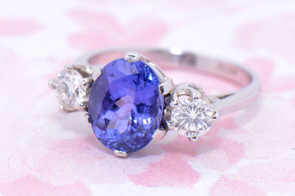 Tanzanite and Diamond Trilogy Ring